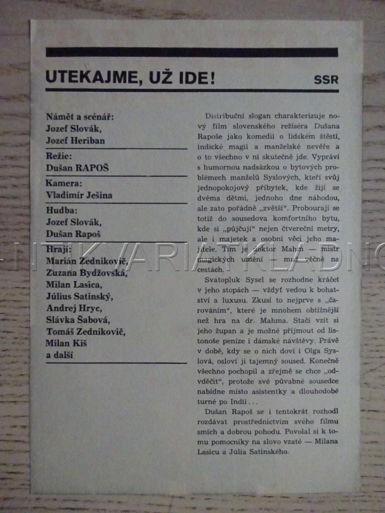 UTÍKEJME, UŽ JDE!, M. ZEDNIKOVIČ, FILMOVÝ LETÁK