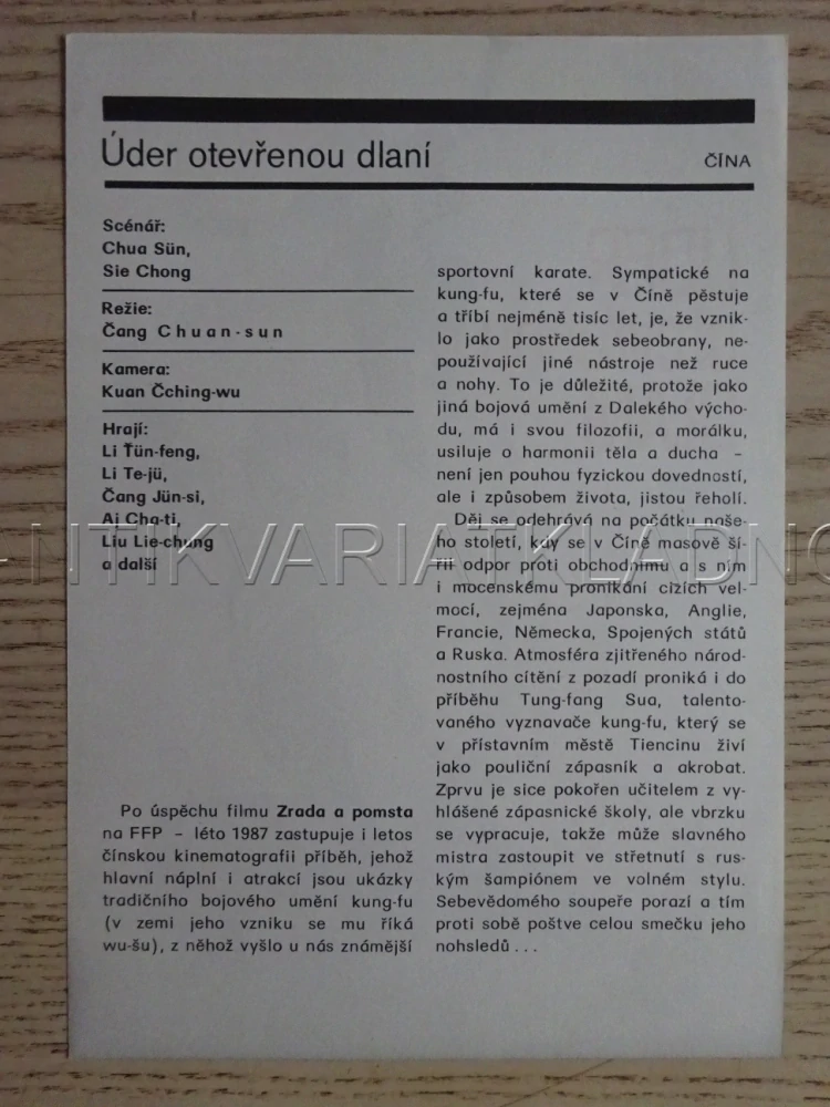 ÚDER OTEVŘENOU DLANÍ, LI TE-JÜ, FILMOVÝ LETÁK
