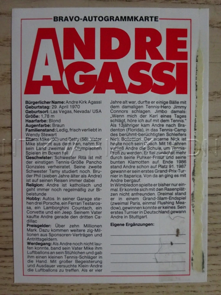 AUTOGRAM AGASSI ANDRE, KARTIČKA BRAVO