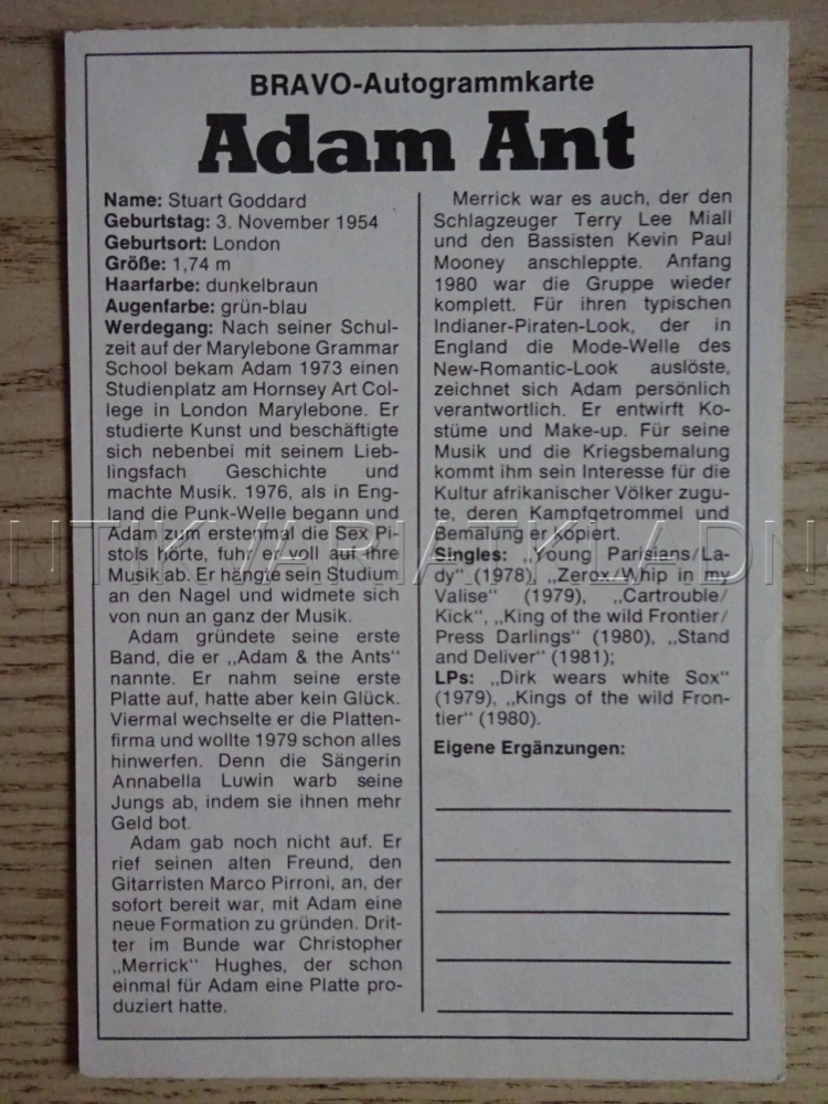 AUTOGRAM ANT ADAM, KARTIČKA BRAVO