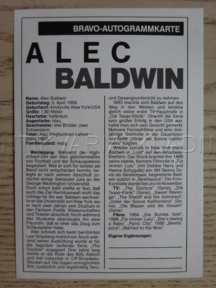 AUTOGRAM BALDWIN ALEC, KARTIČKA BRAVO