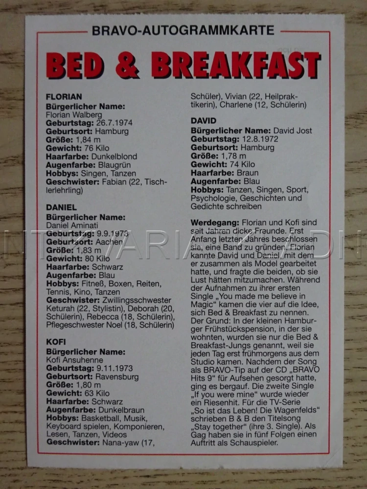 AUTOGRAM BED & BREAKFAST, KARTIČKA BRAVO