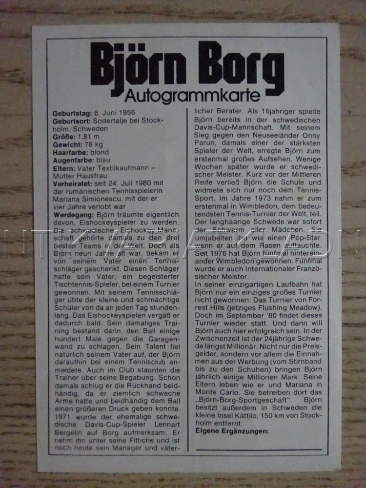 AUTOGRAM BORG BJÖRN, KARTIČKA BRAVO