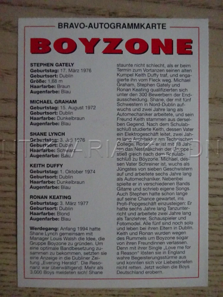 AUTOGRAM BOYZONE, KARTIČKA BRAVO