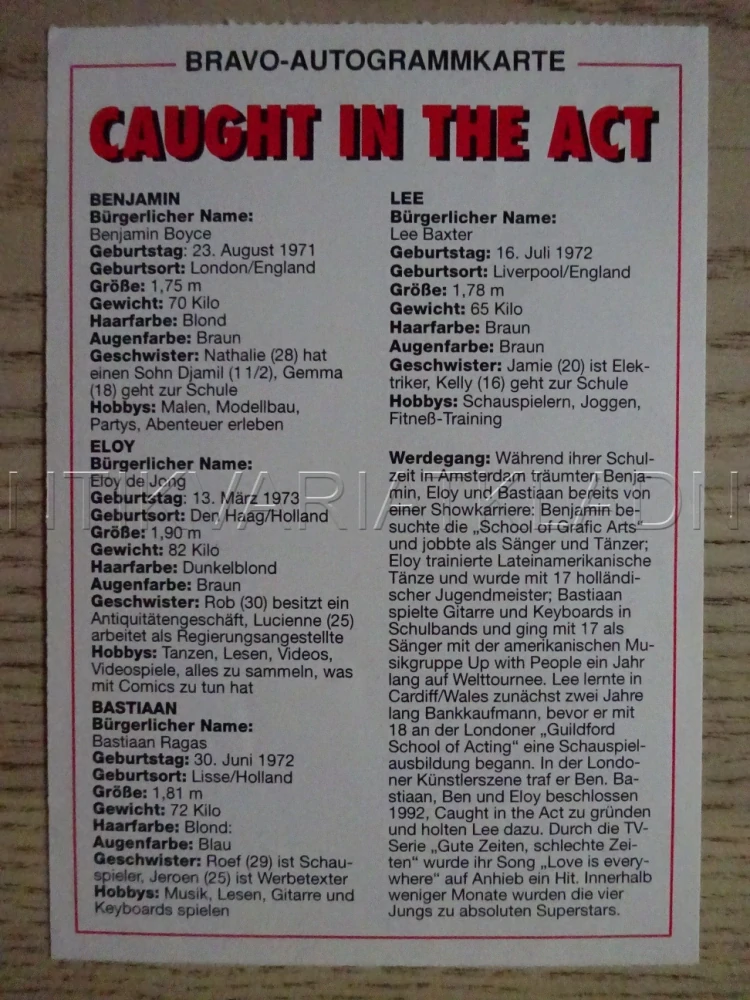 AUTOGRAM CAUGHT IN THE ACT, KARTIČKA BRAVO