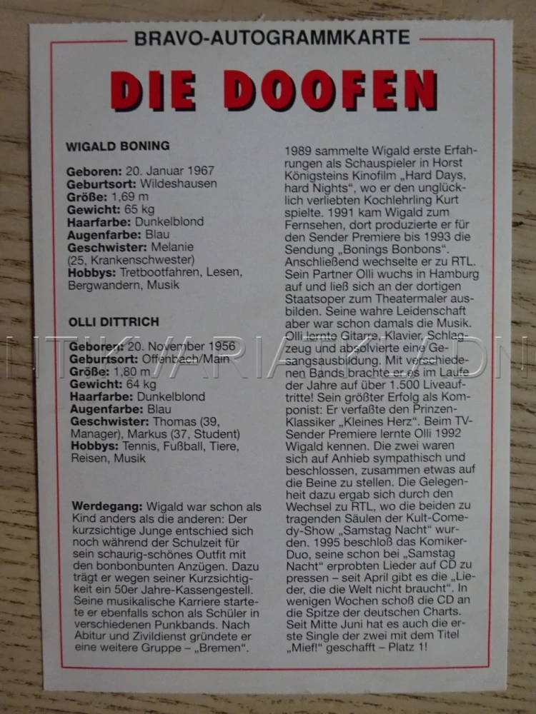 AUTOGRAM DIE DOOFEN, KARTIČKA BRAVO