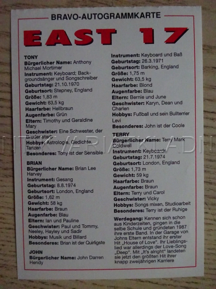 AUTOGRAM EAST 17, KARTIČKA BRAVO