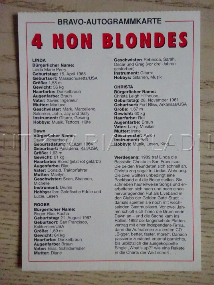 AUTOGRAM 4 NON BLONDES, KARTIČKA BRAVO