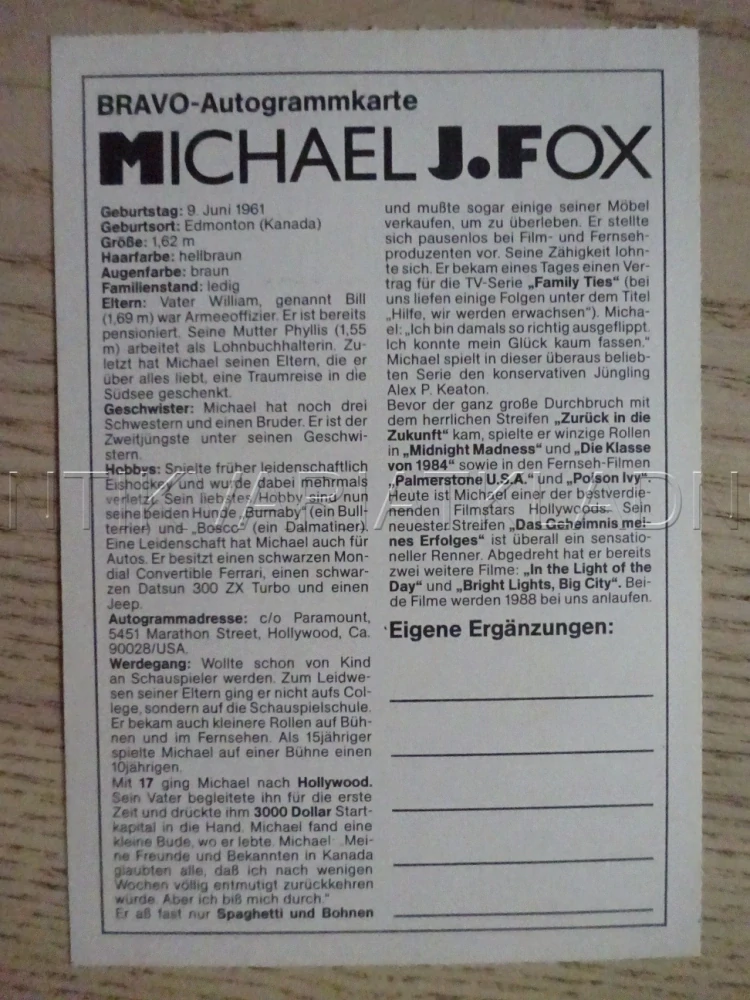 AUTOGRAM FOX J. MICHAEL, KARTIČKA BRAVO