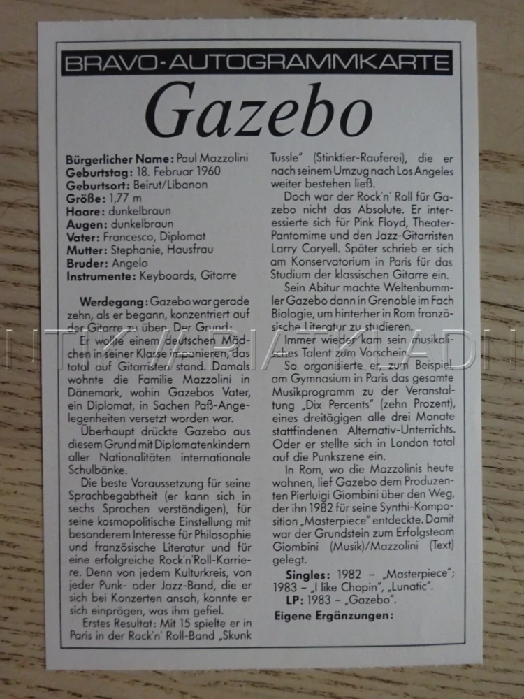 AUTOGRAM GAZEBO, KARTIČKA BRAVO
