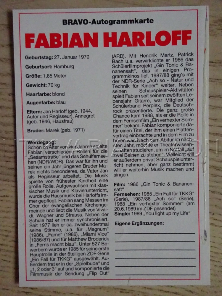 AUTOGRAM HARLOFF FABIAN, KARTIČKA BRAVO