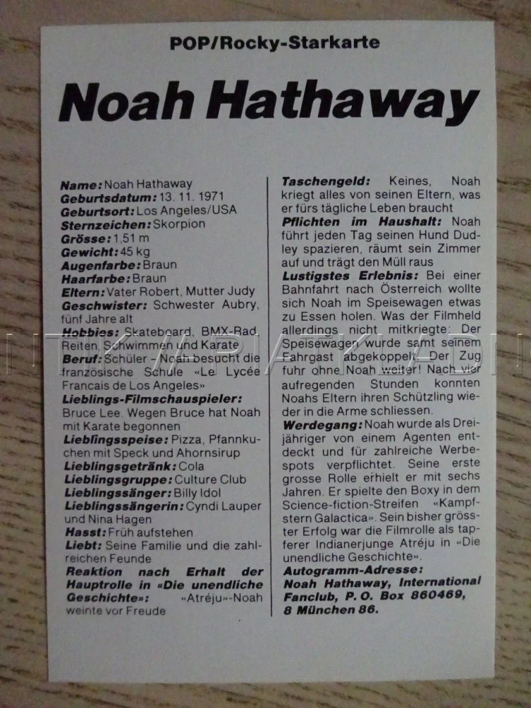 AUTOGRAM HATHAWAY NOAH, KARTIČKA BRAVO