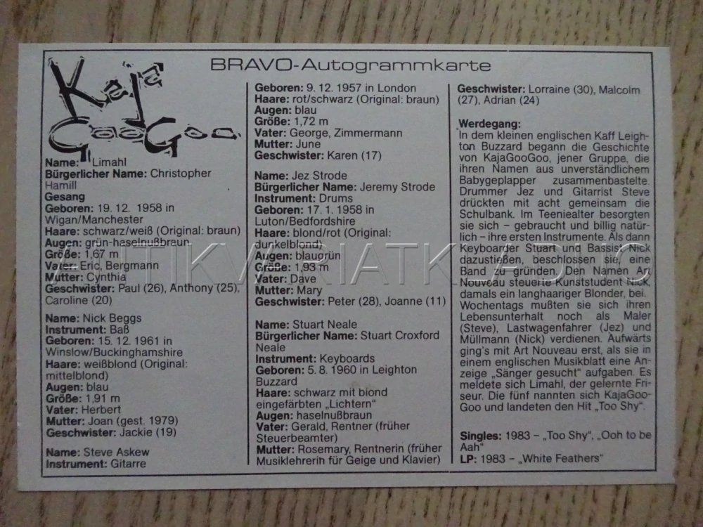 AUTOGRAM KAJAGOOGOO, KARTIČKA BRAVO