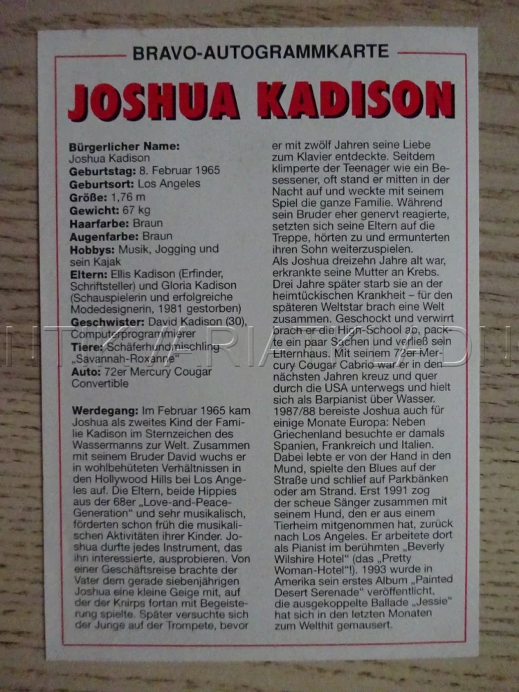 AUTOGRAM KADISON JOSHUA, KARTIČKA BRAVO