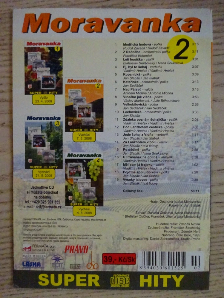 MORAVANKA 2, SUPER HITY, CD HUDBA