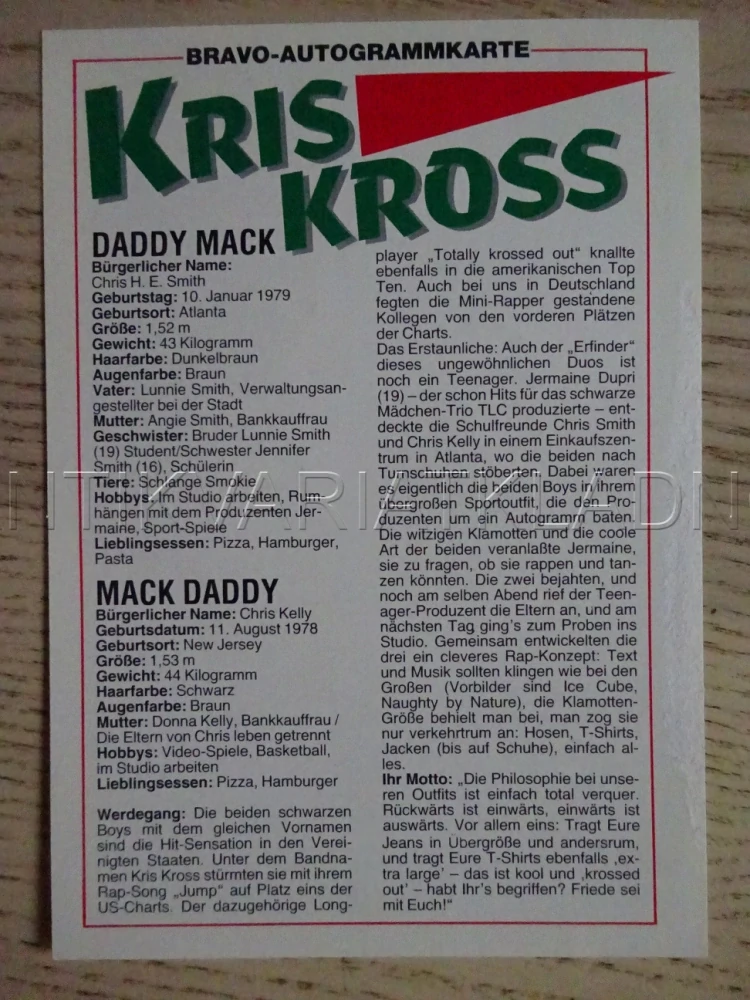 AUTOGRAM KRIS KROSS, KARTIČKA BRAVO
