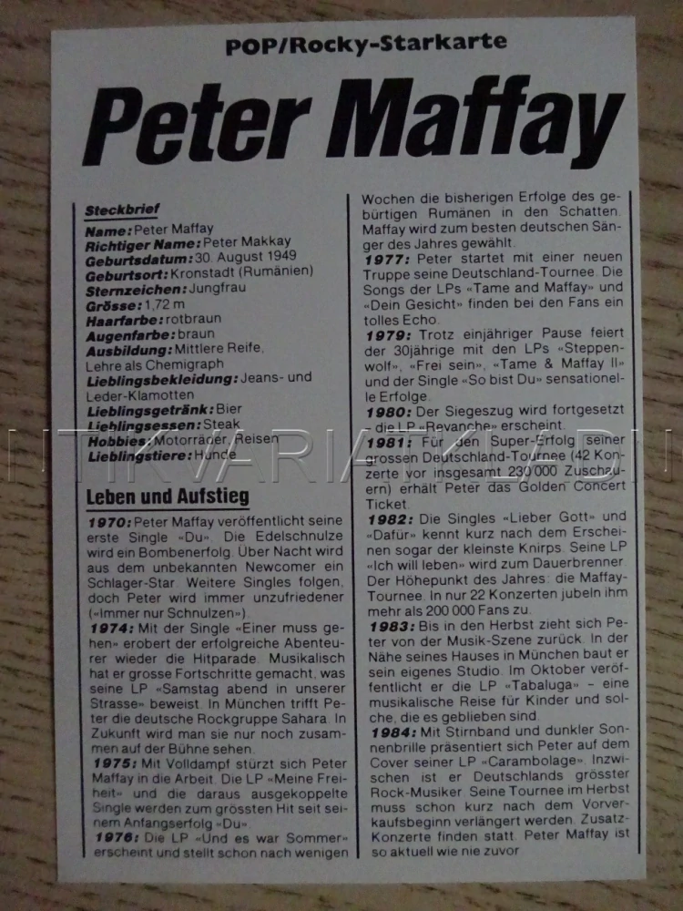 AUTOGRAM MAFFAY PETER, KARTIČKA BRAVO