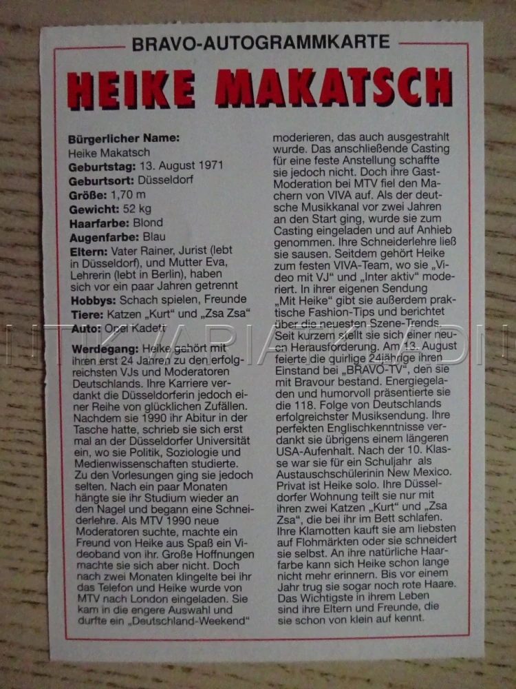 AUTOGRAM MAKATSCH HEIKE, KARTIČKA BRAVO