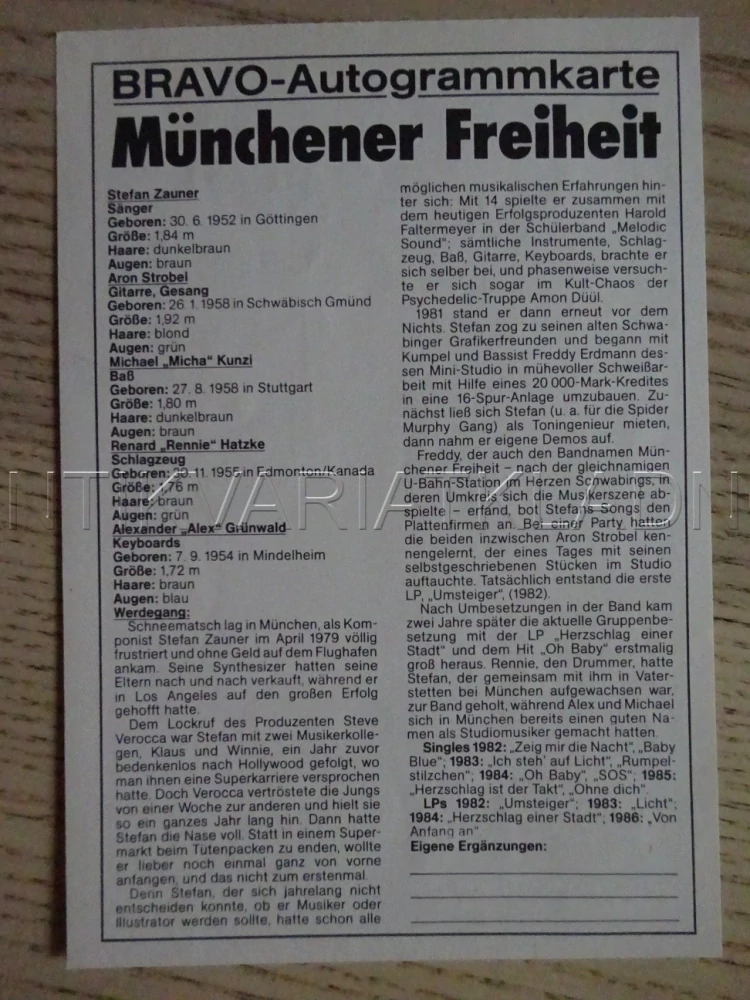 AUTOGRAM MÜNCHENER FREIHEIT, KARTIČKA BRAVO