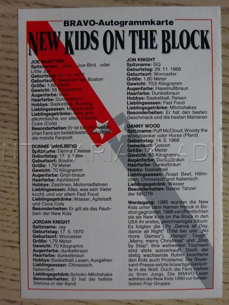 AUTOGRAM NEW KIDS ON THE BLOCK, KARTIČKA BRAVO