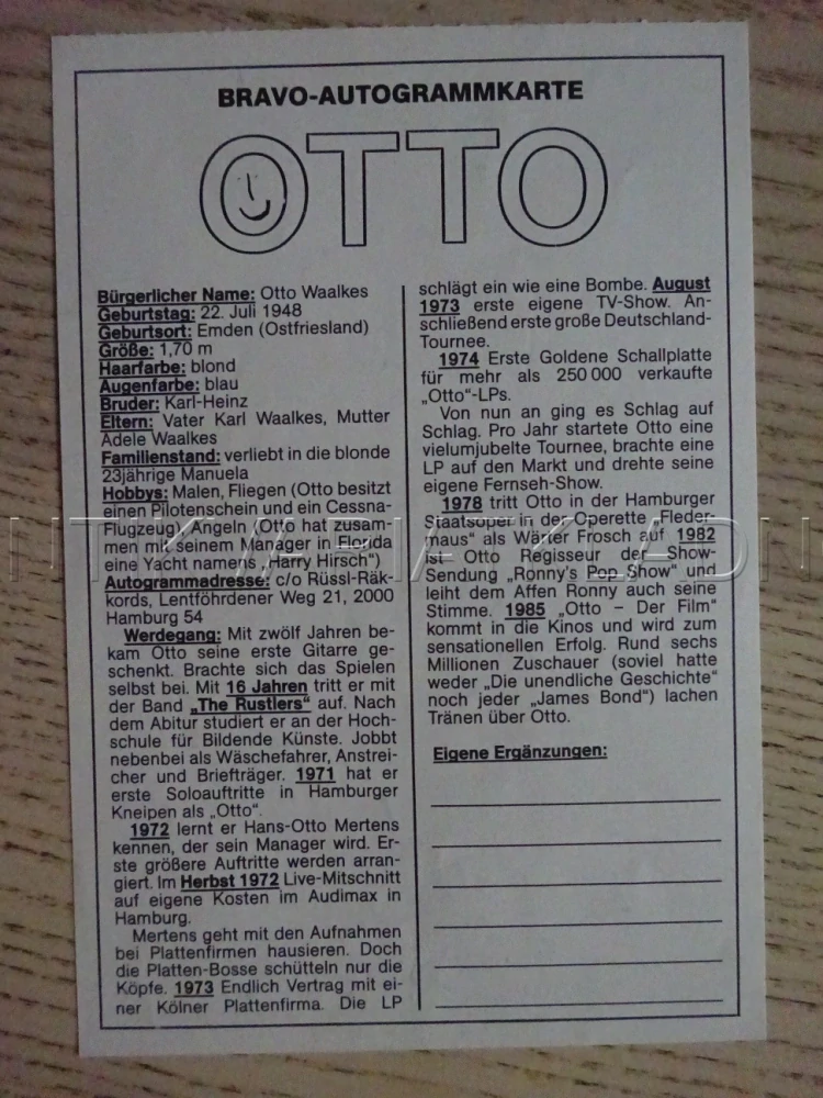 AUTOGRAM OTTO, KARTIČKA BRAVO