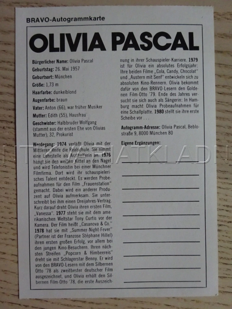 AUTOGRAM PASCAL OLIVIA, KARTIČKA BRAVO