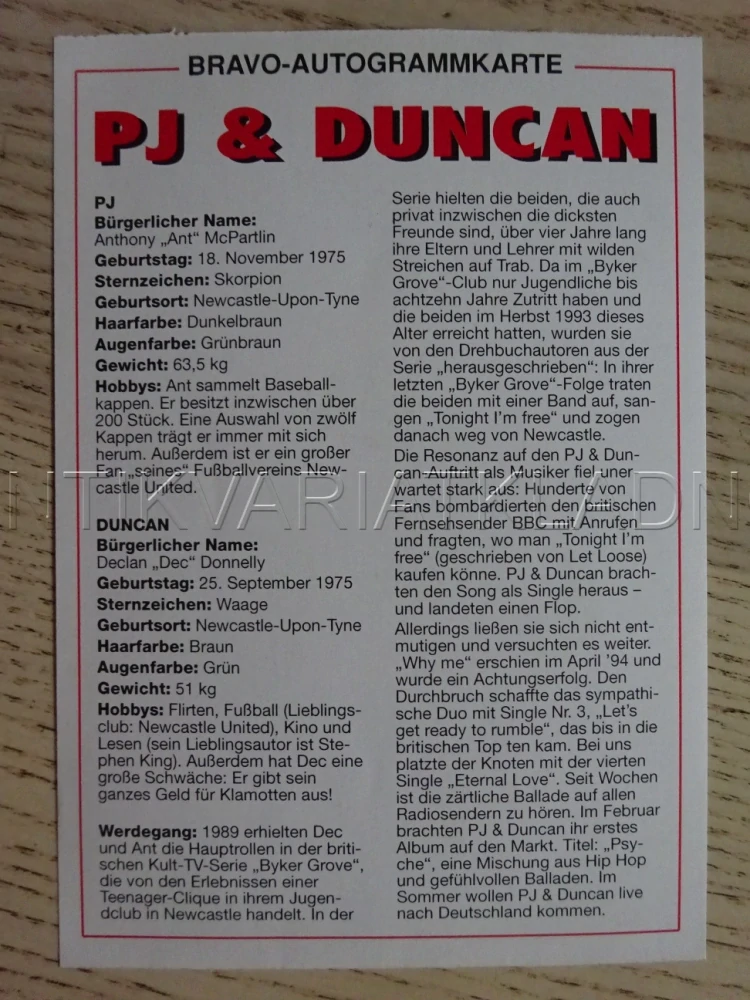 AUTOGRAM PJ & DUNCAN, KARTIČKA BRAVO