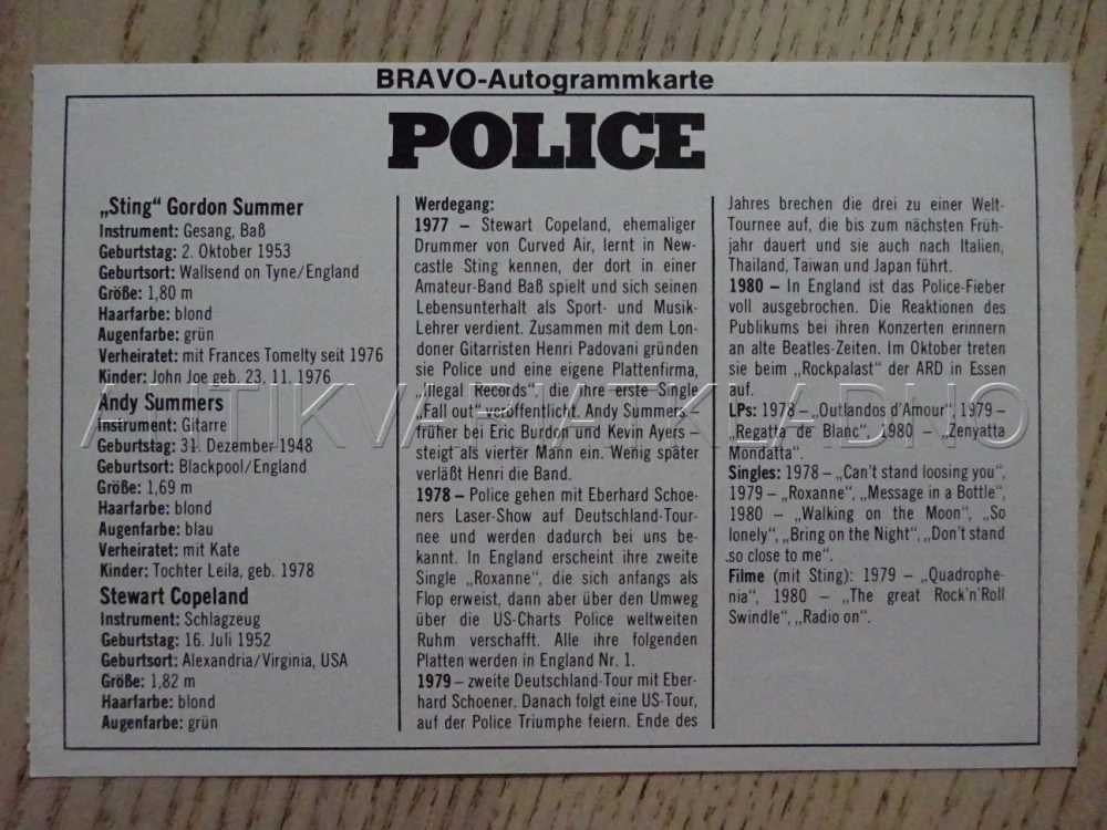 AUTOGRAM POLICE, KARTIČKA BRAVO