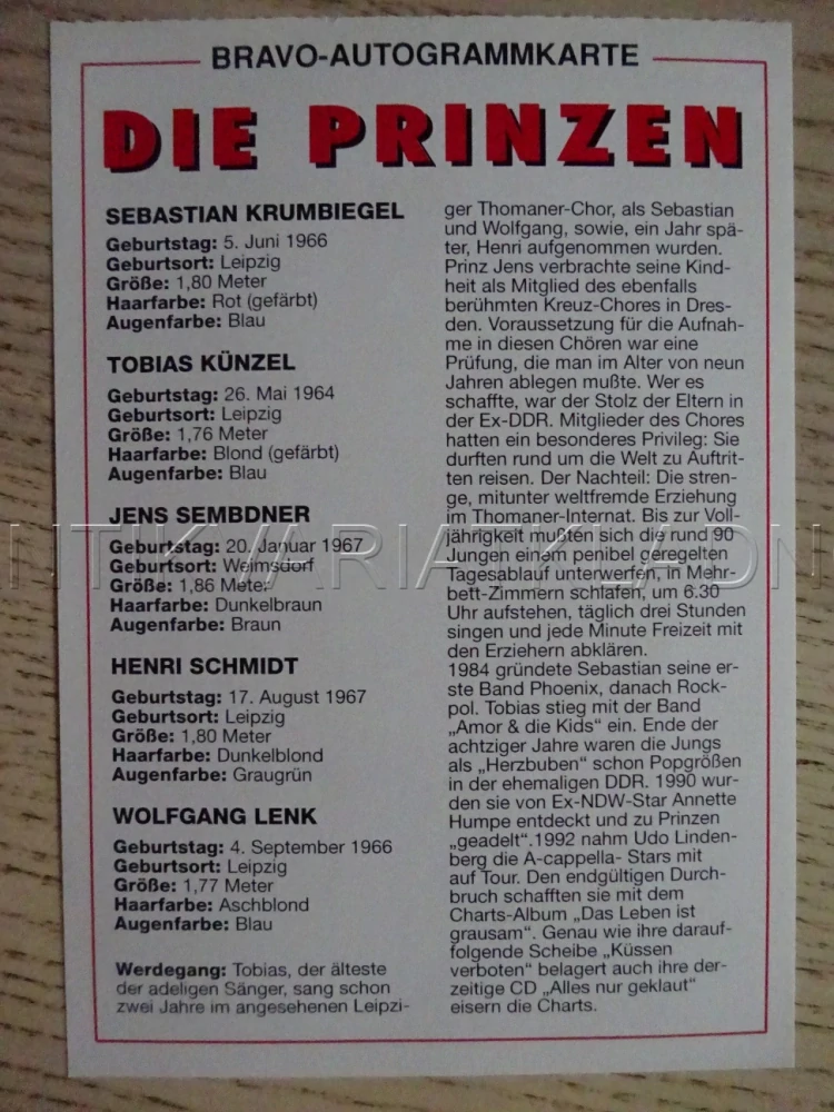 AUTOGRAM DIE PRINZEN, KARTIČKA BRAVO