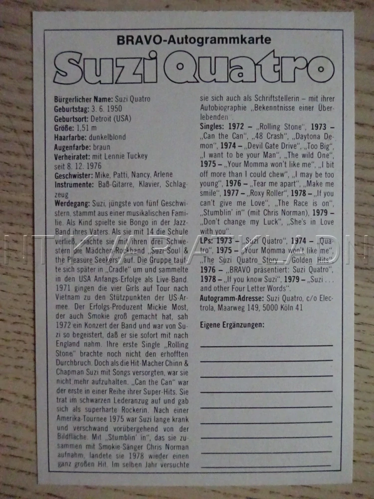 AUTOGRAM QUATRO SUZI, KARTIČKA BRAVO