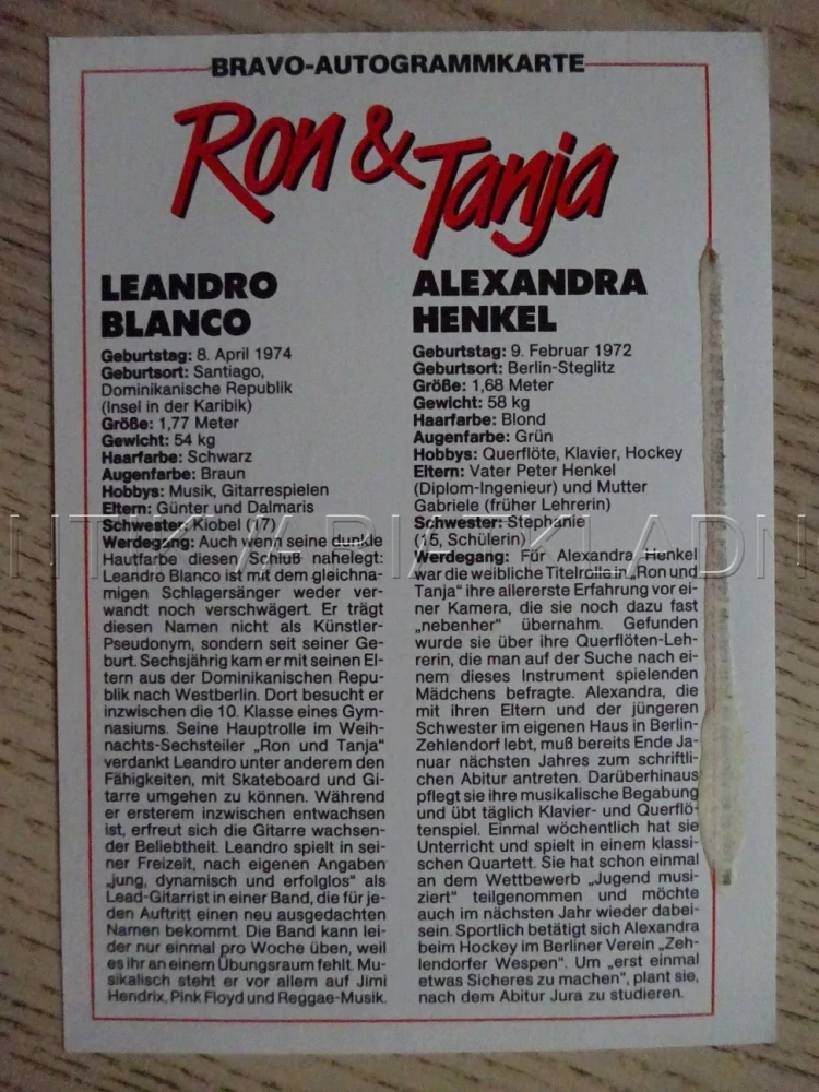 AUTOGRAM RON & TANJA, KARTIČKA BRAVO