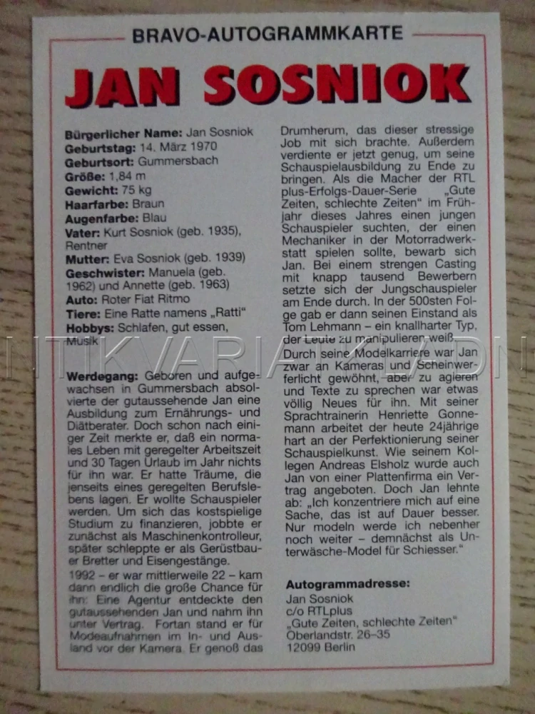 AUTOGRAM SOSNIOK JAN, KARTIČKA BRAVO