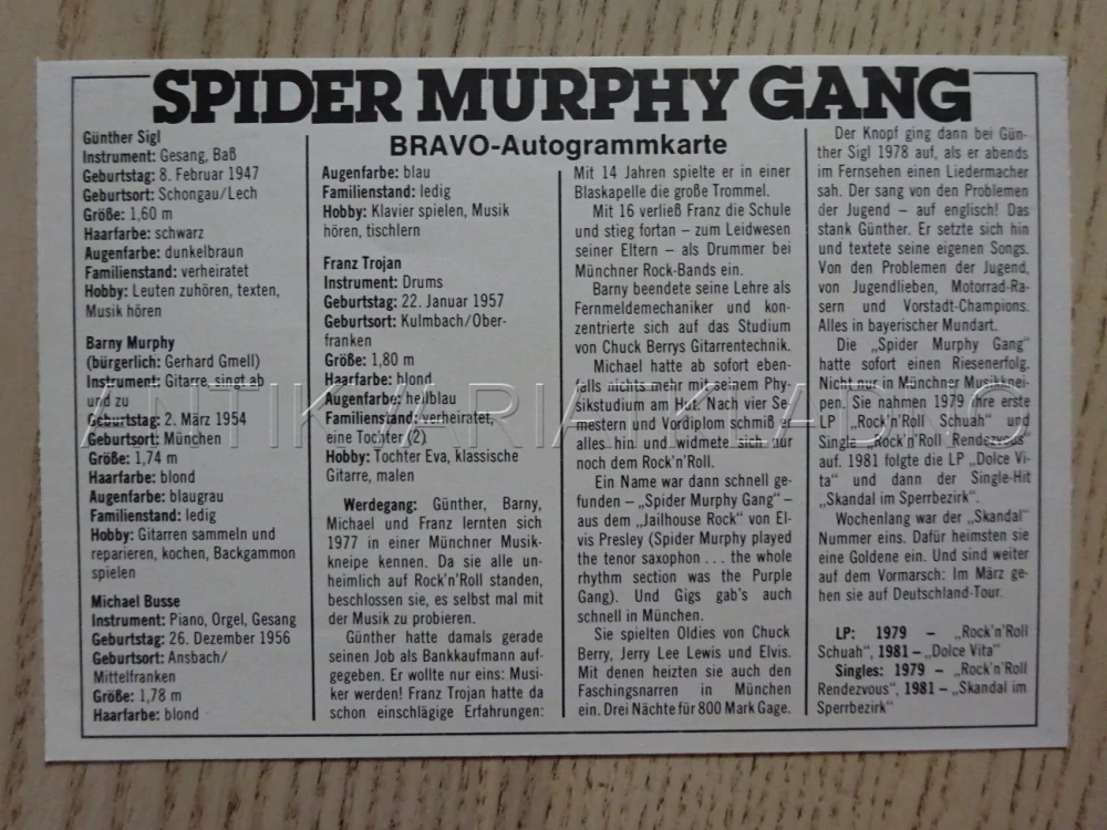 AUTOGRAM SPIDER MUPRHY GANG, KARTIČKA BRAVO