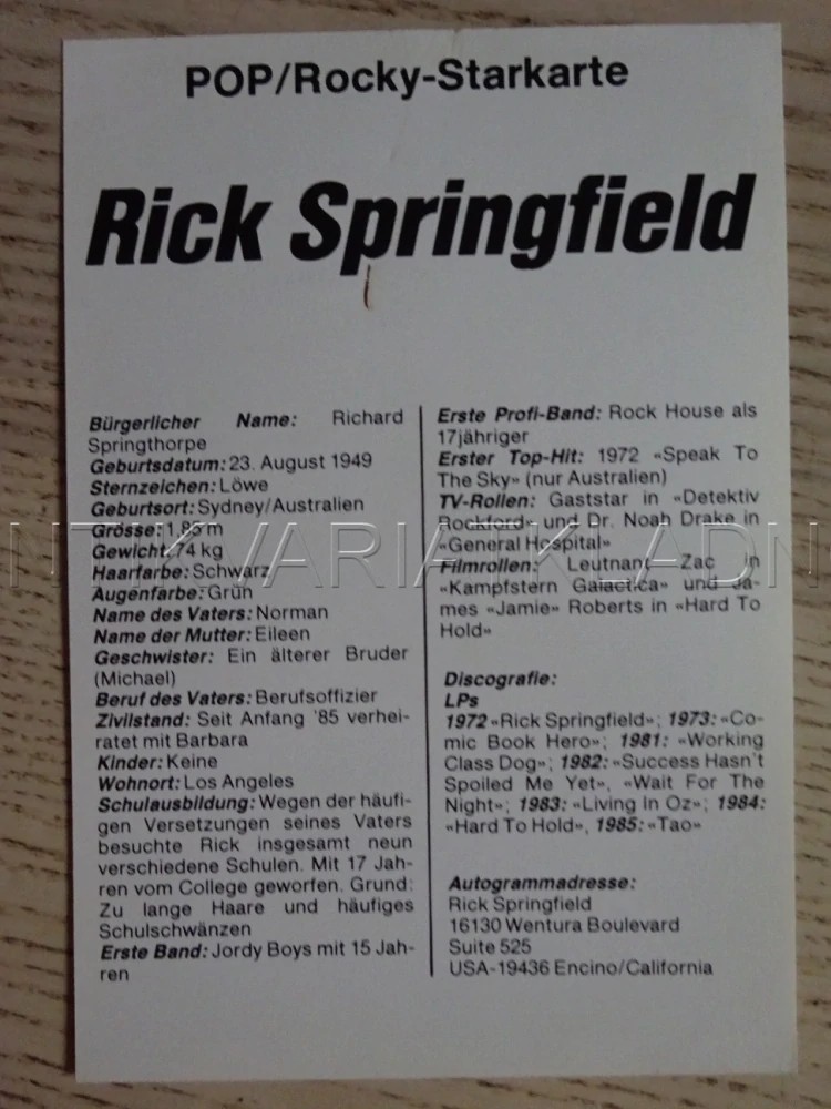 AUTOGRAM SPRINGFIELD RICK, KARTIČKA BRAVO