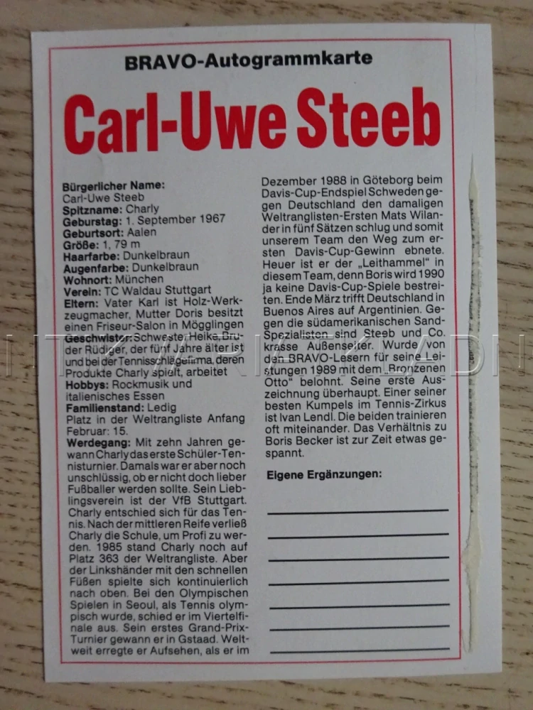 AUTOGRAM STEEB UWE-CARL, KARTIČKA BRAVO