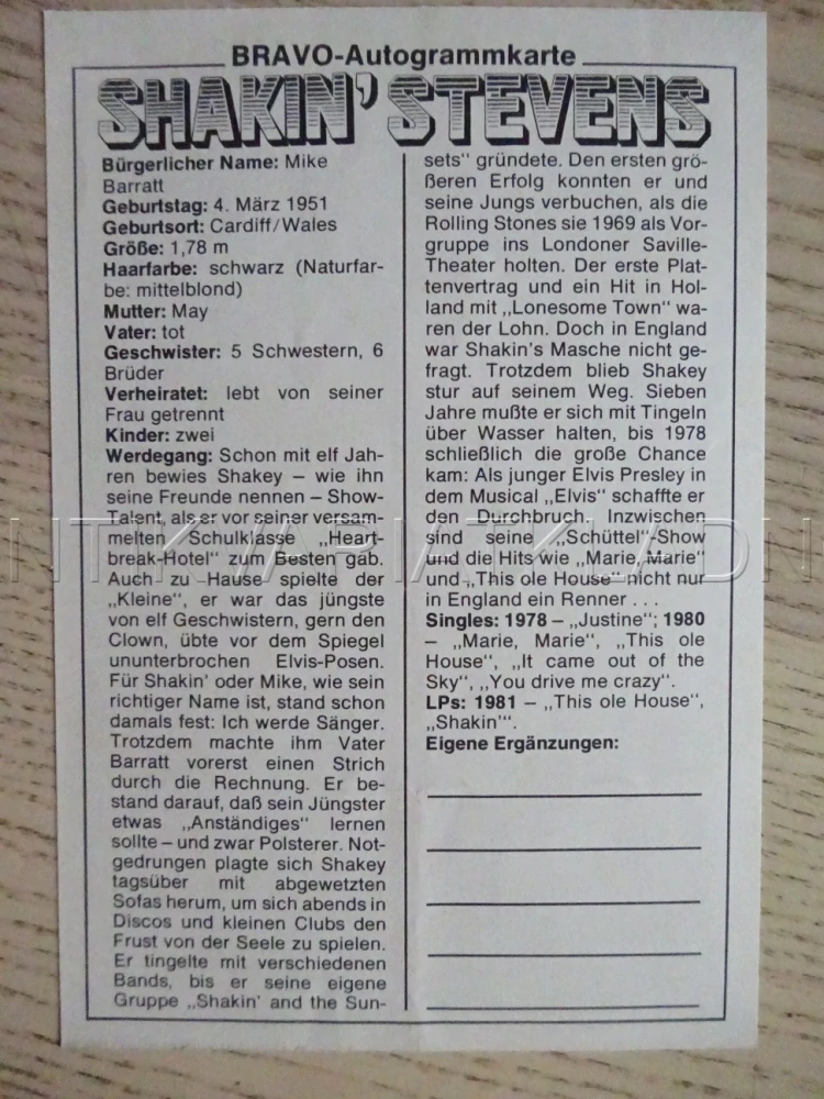 AUTOGRAM SHAKIN' STEEVENS, KARTIČKA BRAVO