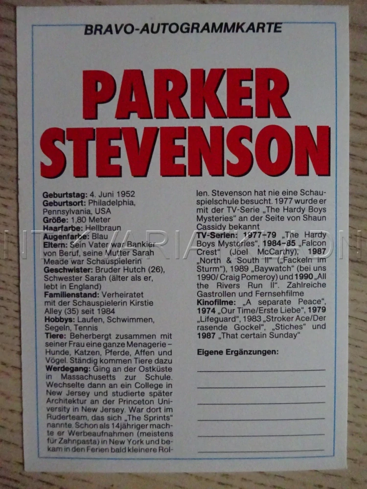 AUTOGRAM STEVENSON PARKER, KARTIČKA BRAVO