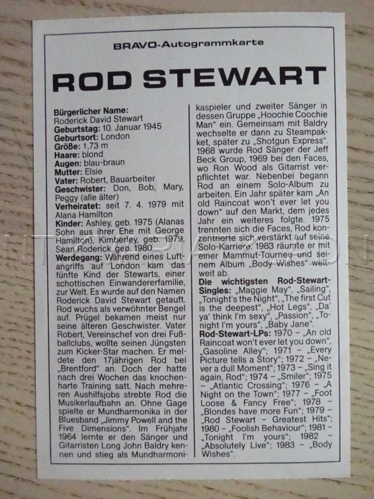 AUTOGRAM STEWART ROD, KARTIČKA BRAVO