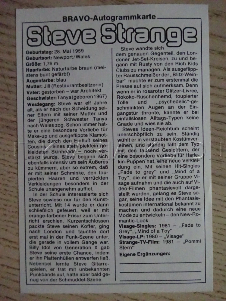 AUTOGRAM STRANGE STEVE, KARTIČKA BRAVO