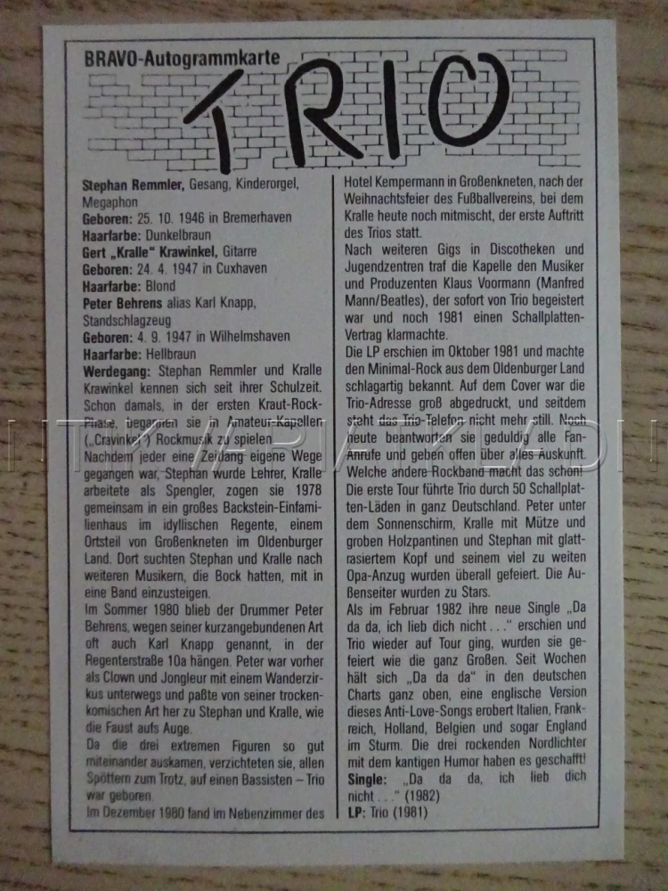 AUTOGRAM TRIO, KARTIČKA BRAVO