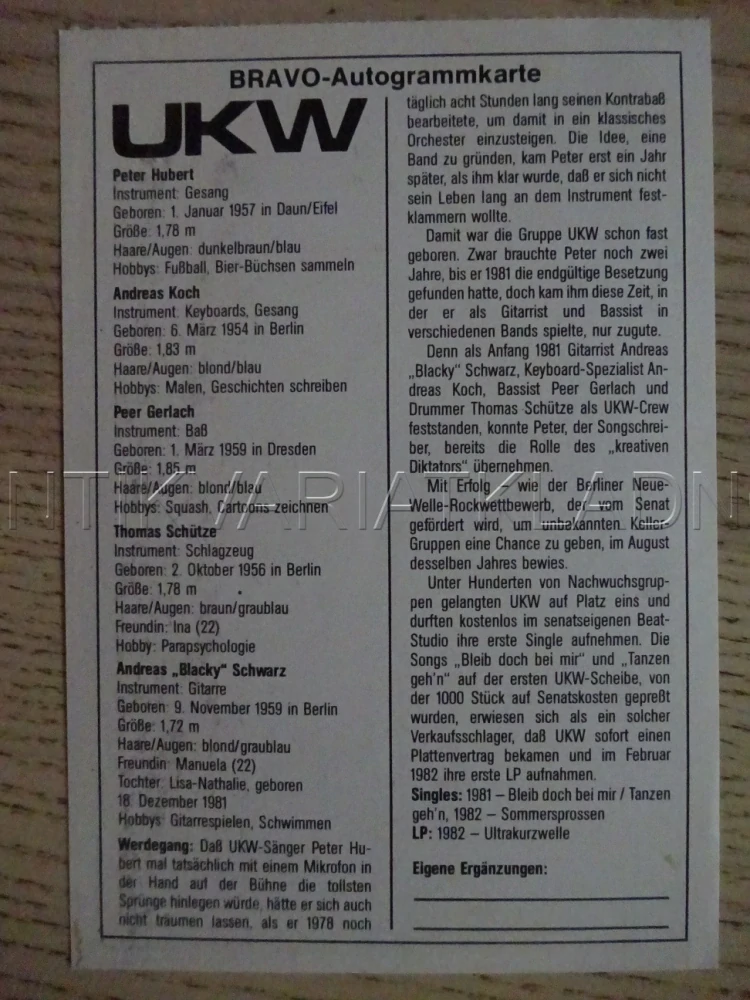 AUTOGRAM UKW, KARTIČKA BRAVO