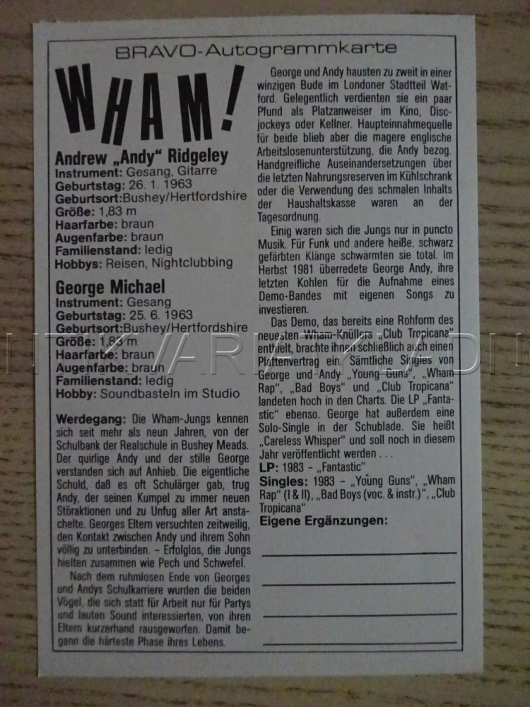 AUTOGRAM WHAM!, KARTIČKA BRAVO
