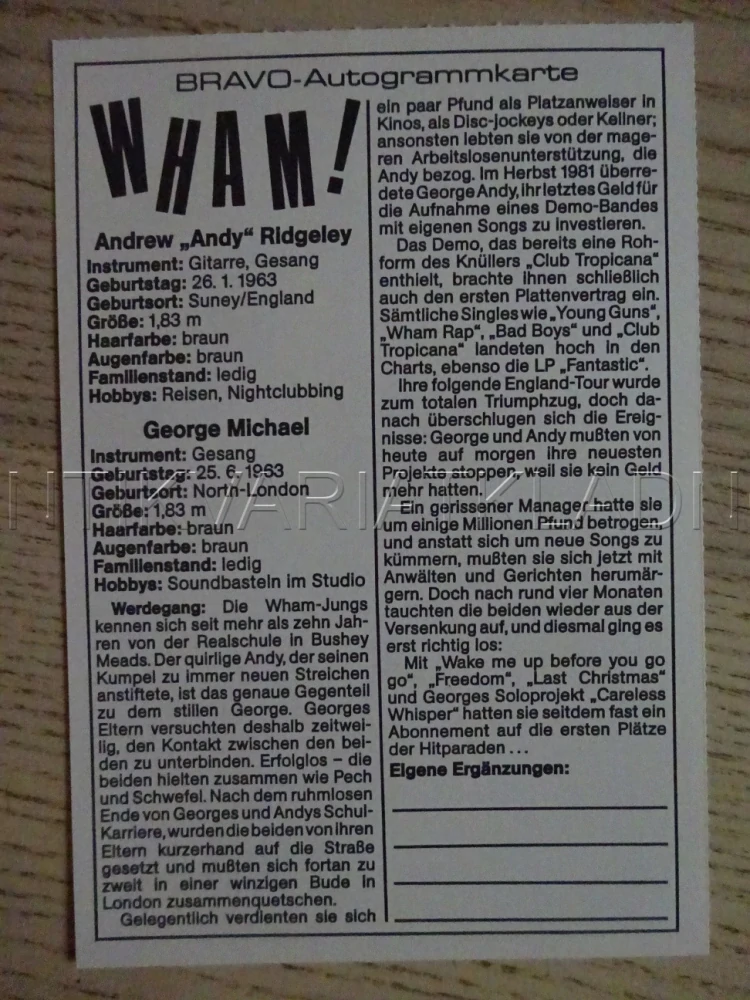AUTOGRAM WHAM!, KARTIČKA BRAVO