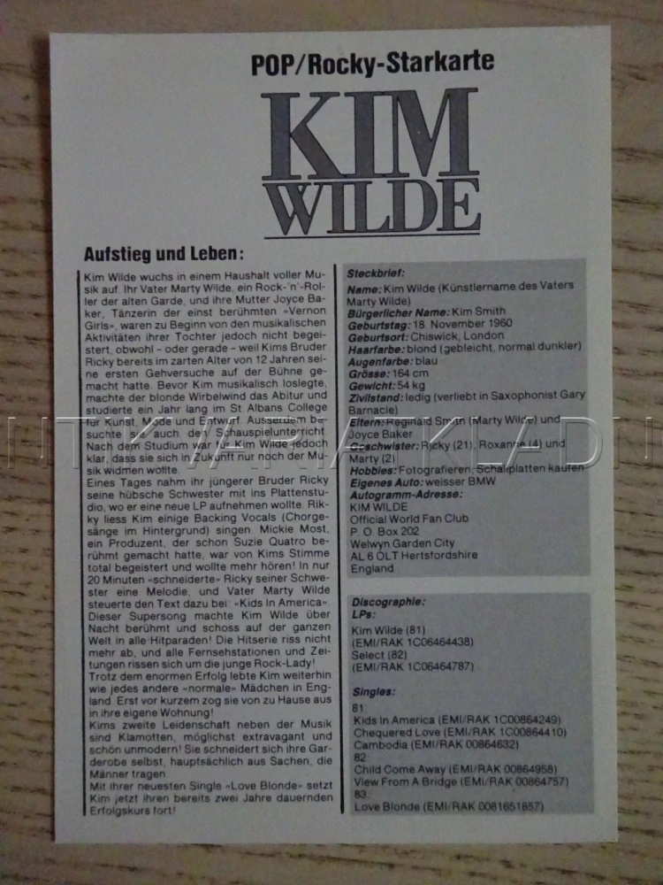 AUTOGRAM WILDE KIM, KARTIČKA BRAVO