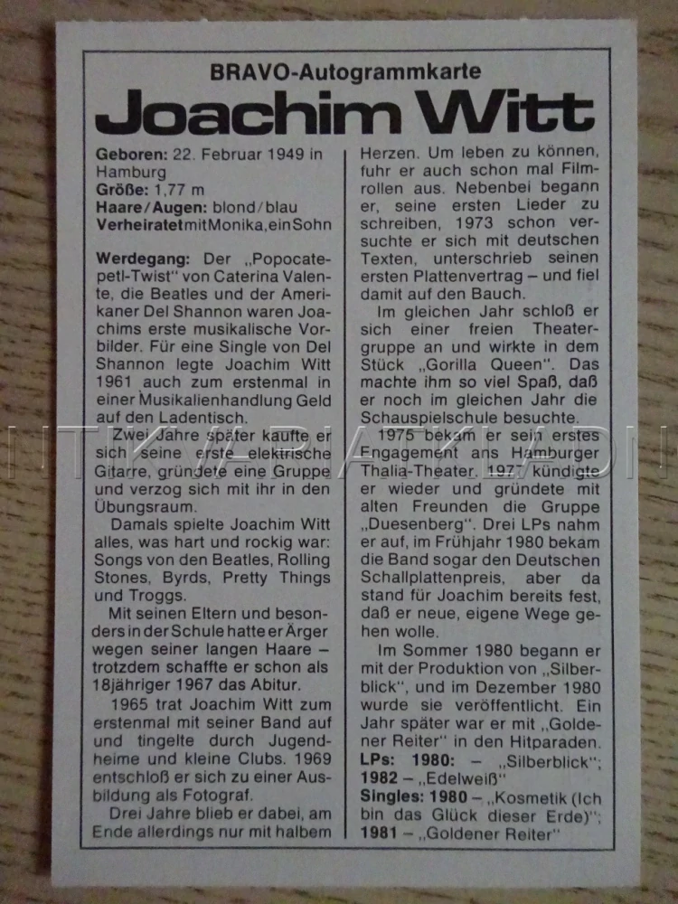 AUTOGRAM WITT JOACHIM, KARTIČKA BRAVO