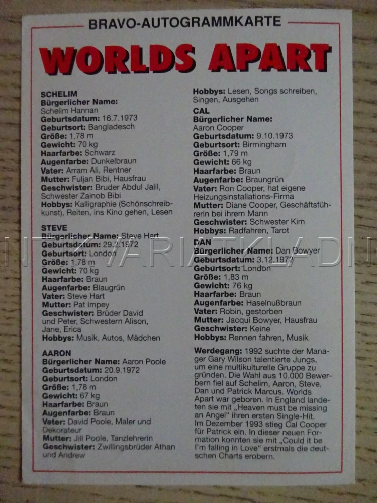 AUTOGRAM WORLDS APART, KARTIČKA BRAVO