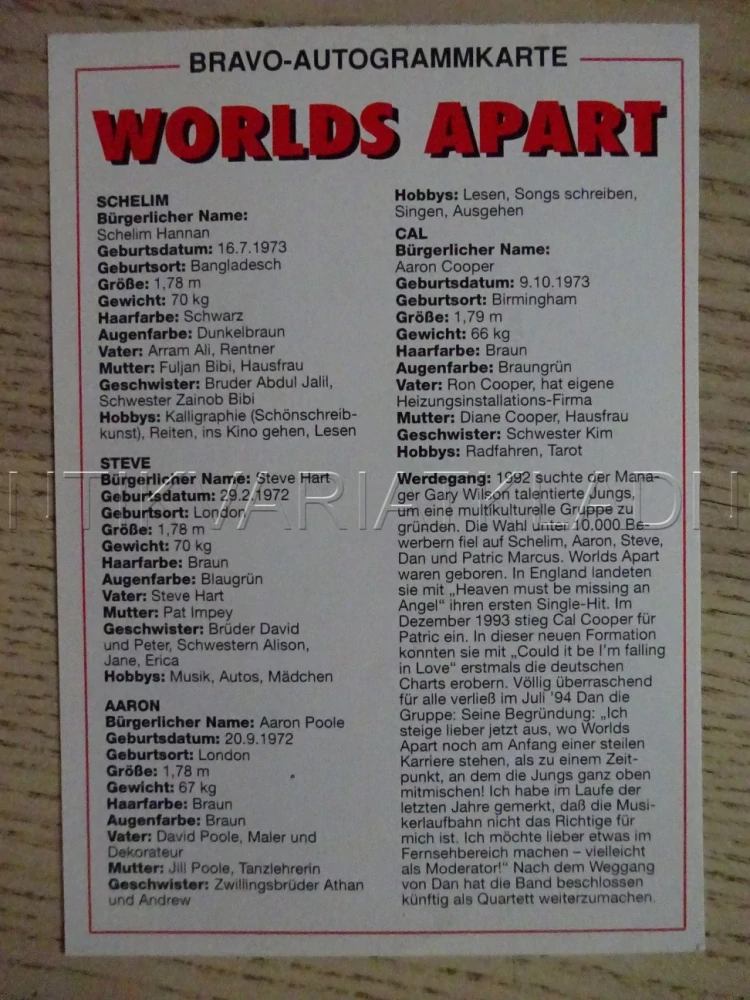 AUTOGRAM WORLDS APART, KARTIČKA BRAVO