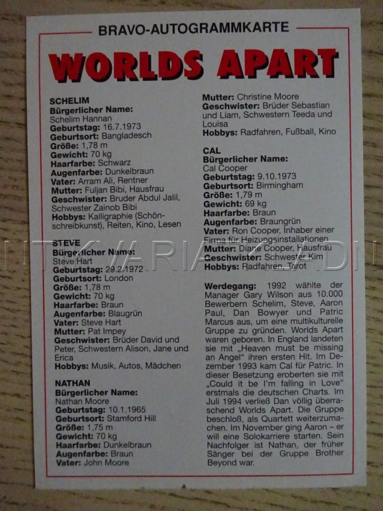 AUTOGRAM WORLDS APART, KARTIČKA BRAVO