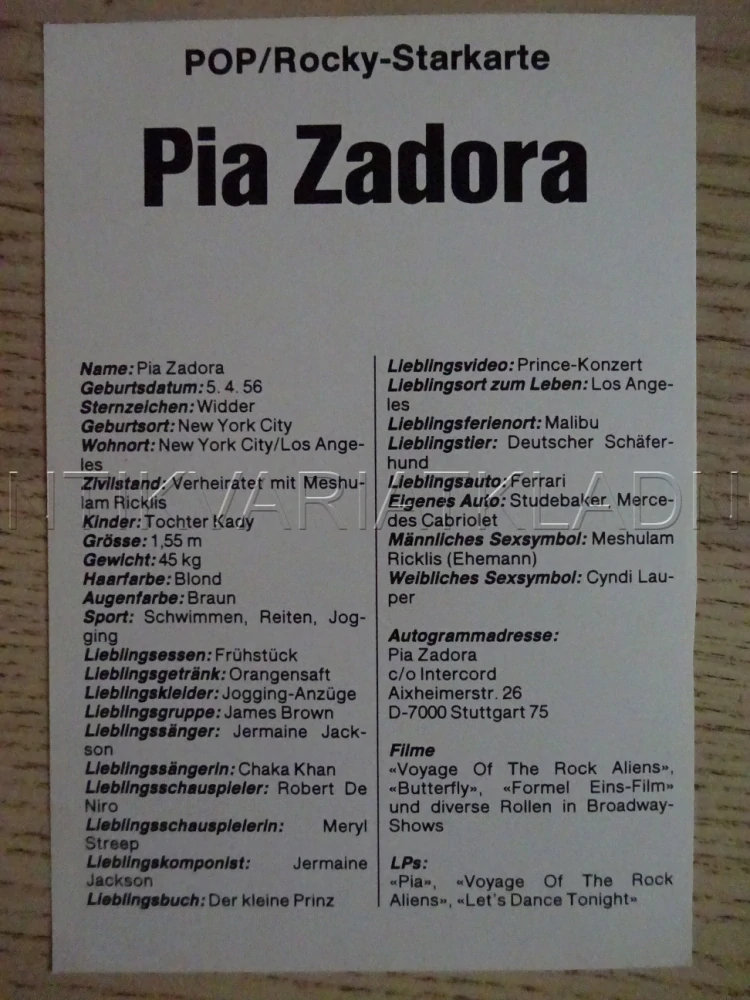 AUTOGRAM ZADORA PIA, KARTIČKA BRAVO