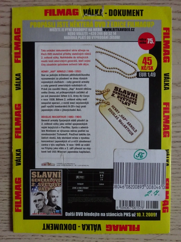 SLAVNÍ GENERÁLOVÉ 2. SVĚTOVÉ VÁLKY 1, VÁLKA, DVD FILM DOKUMENT